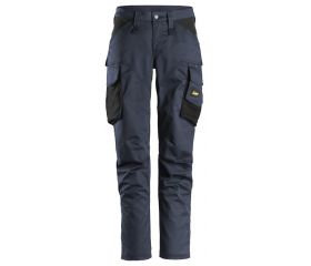 6703 Pantalones largos de trabajo elásticos para mujer sin bolsillos para rodilleras AllroundWork azul marino-negro