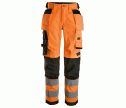 6743 Pantalones largos de trabajo elásticos de alta visibilidad clase 2 para mujer con bolsillos flotantes naranja-negro