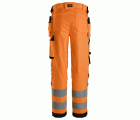 6743 Pantalones largos de trabajo elásticos de alta visibilidad clase 2 para mujer con bolsillos flotantes naranja-negro