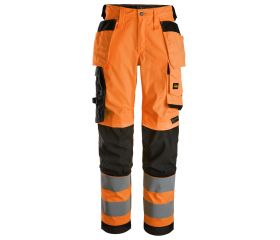 6743 Pantalones largos de trabajo elásticos de alta visibilidad clase 2 para mujer con bolsillos flotantes naranja-negro