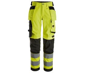 6743 Pantalones largos de trabajo elásticos de alta visibilidad clase 2 para mujer con bolsillos flotantes amarillo-negro
