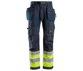 6931 Pantalones largos de trabajo de alta visibilidad clase 1 con bolsillos flotantes FlexiWork azul marino-amarillo