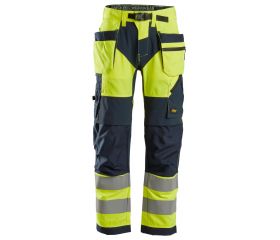 6932 Pantalones largos de trabajo de alta visibilidad clase 2 con bolsillos flotantes FlexiWork amarillo-azul marino