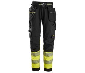 6934 Pantalones largos de trabajo elásticos de alta visibilidad clase 1 con bolsillos flotantes negro-amarillo