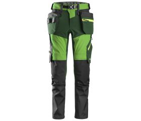 Pantalones largos de trabajo elásticos FlexiWork Softshell Slim Fit bolsillos flotantes 6940 Verde manzana / Verde bosque