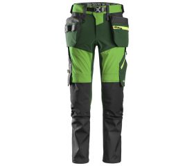 6940 Pantalones largos de trabajo elásticos FlexiWork Softshell Slim Fit bolsillos flotantes verde manzana/ verde bosque