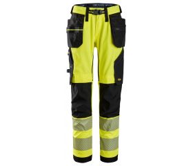 6943 Pantalones largos de trabajo elásticos de alta visibilidad clase 2 con bolsillos flotantes amarillo-negro
