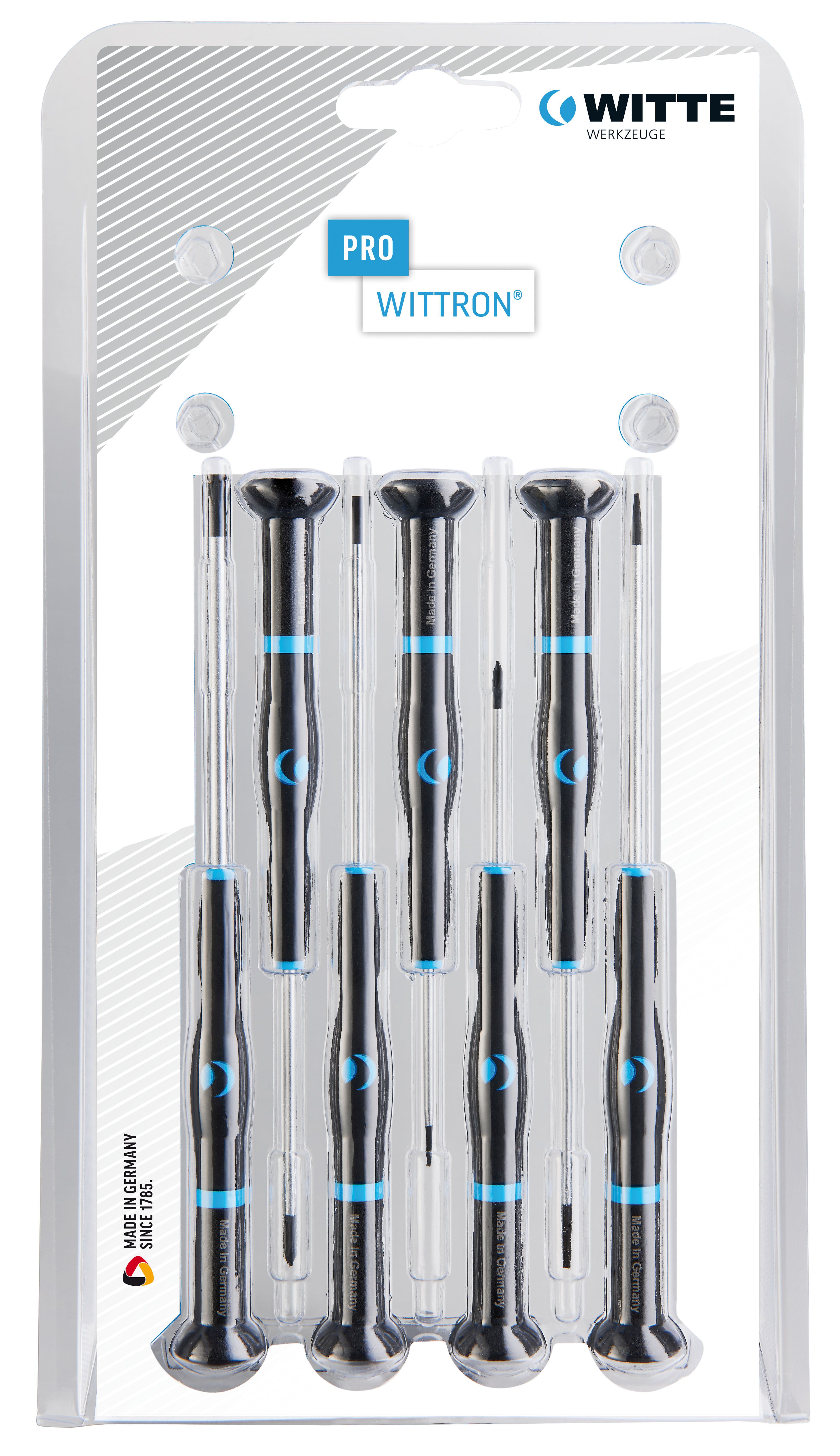Juego de 7 destornilladores de precisión WITTRON en blister de plástico (PL/PH)