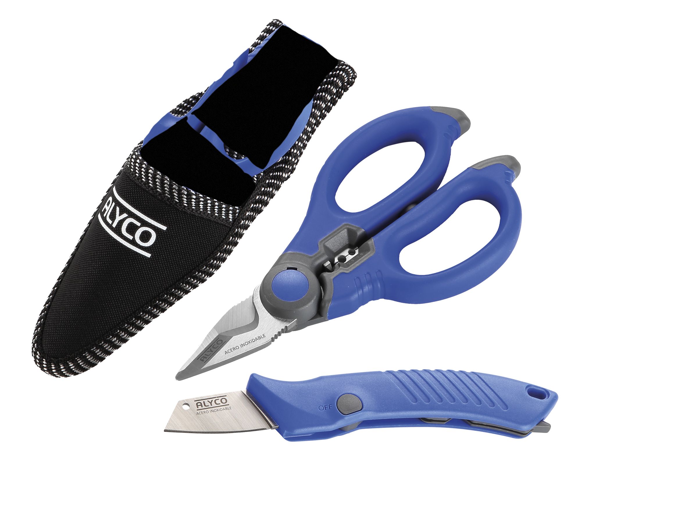 Kit de electricista con tijera y cuchillo pelacables en bolsa de nylon Alyco