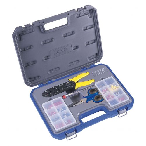 Kit de electricista de 147 piezas, con alicate para terminales, terminales aisladas, tijera y destornillador tester Alyco