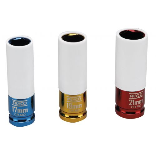 Juego de 3 llaves de vaso de impacto con boca hexagonal y cuadradillo de 1/2
