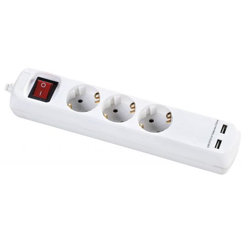 Base Múltiple Con Interruptor 3, 5 o 6 Enchufes Y 2 Usb, Cable 3X1,5 1,4 Metros ALYCO