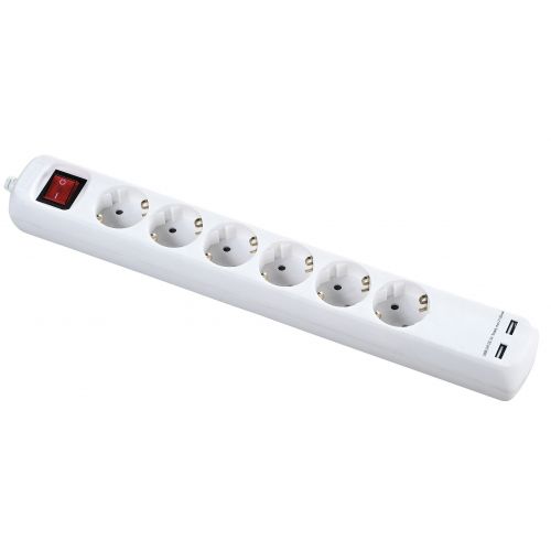 Base Múltiple Con Interruptor 3, 5 o 6 Enchufes Y 2 Usb, Cable 3X1,5 1,4 Metros ALYCO