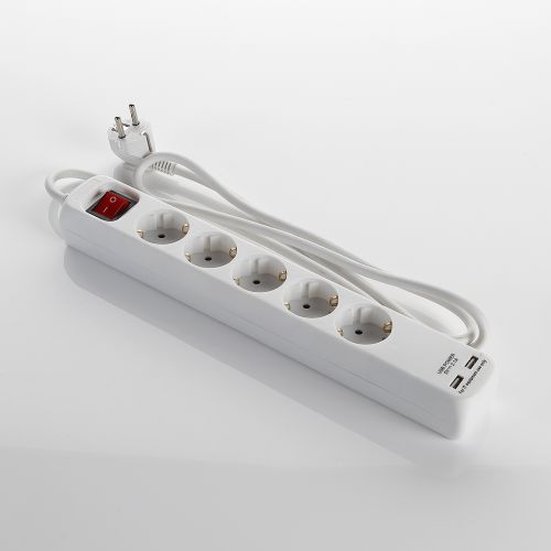 Base Múltiple Con Interruptor 3, 5 o 6 Enchufes Y 2 Usb, Cable 3X1,5 1,4 Metros ALYCO