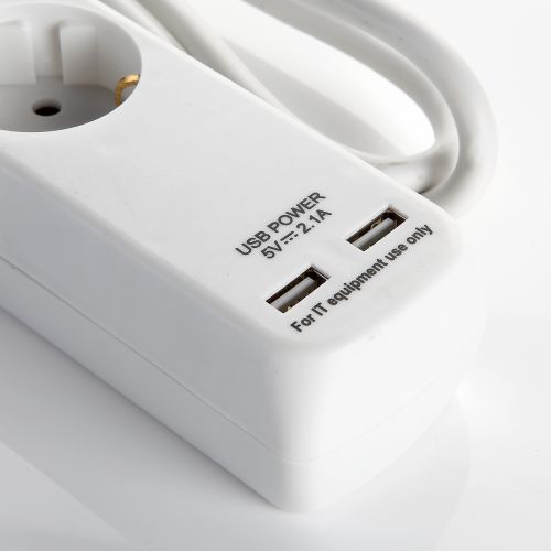 Base Múltiple Con Interruptor 3, 5 o 6 Enchufes Y 2 Usb, Cable 3X1,5 1,4 Metros ALYCO