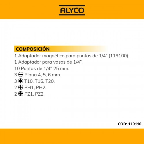 Juego De Puntas Y Adaptador Magnético ALYCO
