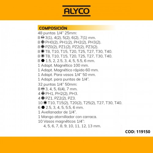 Juego De Destornillador Con Carraca, Puntas De Atornillado De 1/4“ Y Diferentes Adaptadores Y Vasos En Estuche De Plástico ALYCO