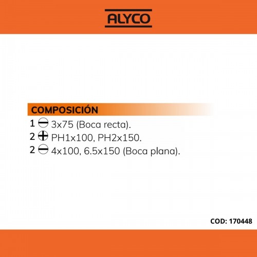 Juego De 5 Destornilladores Plano, Recto Y Ph En Caja Cartón ALYCO ORANGE