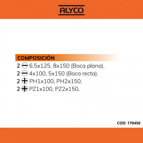 Juego De 8 Destornilladores Plano, Ph Y Pz En Caja Cartón ALYCO ORANGE