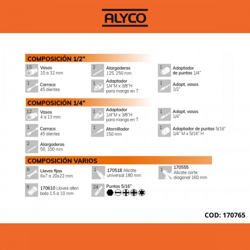 Juego De Llaves De Vasos Y Otras Herramientas En Estuche De Plástico ALYCO ORANGE