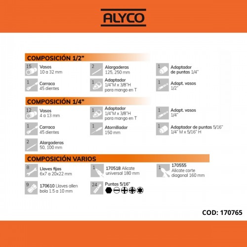 Juego De Llaves De Vasos Y Otras Herramientas En Estuche De Plástico ALYCO ORANGE