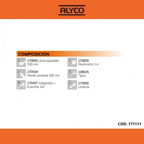 Bolsa De Nylon Con Herramientas 15 Piezas ALYCO ORANGE