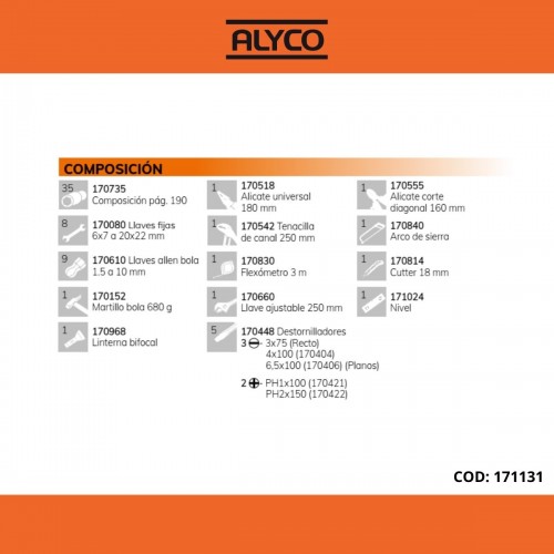 Caja Metálica De 5 Bandejas Con Herramientas ALYCO ORANGE