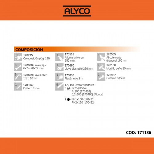 Caja Metálica De 3 Bandejas Con Herramientas ALYCO ORANGE