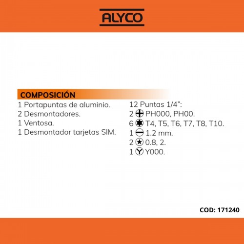Juego 17 Piezas Para Reparación De Aparatos Electrónicos ALYCO ORANGE