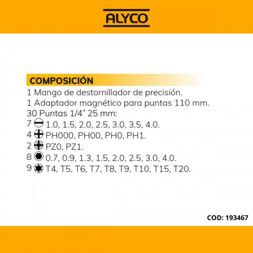 Juego De Destornillador Intercambiable Con 30 Varillas En caja De Plástico ALYCO