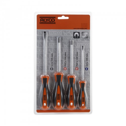 Juego De 4 Destornilladores Con Punta Plana, Recta Y Ph, En Blister ALYCO ORANGE