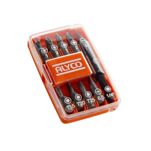 Juego De 9 Puntas De Atornillar De 1/4" Y Adaptador Magnético En Caja De Plástico ALYCO ORANGE