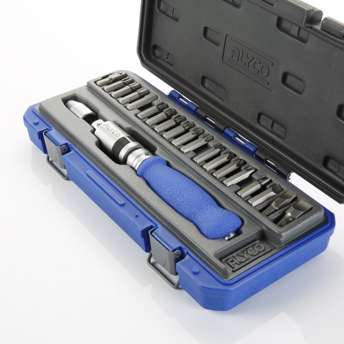 Juego De Destornillador De Impacto De 1/2”, Dos adaptadores Y 18 Puntas En Estuche De Plástico ALYCO 