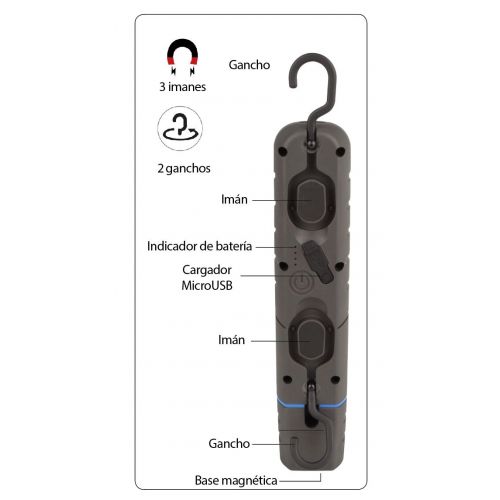 Linterna Recargable Reforzada Abatible Bifocal 10W Cob Ip65 ALYCO