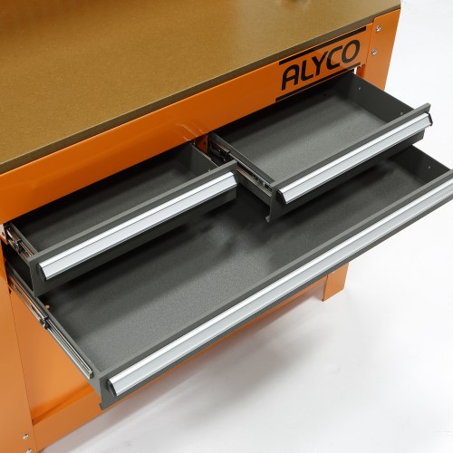 Mesa De Trabajo Metálica Con 3 Cajones, Panel Y Almacén Superior ALYCO ORANGE