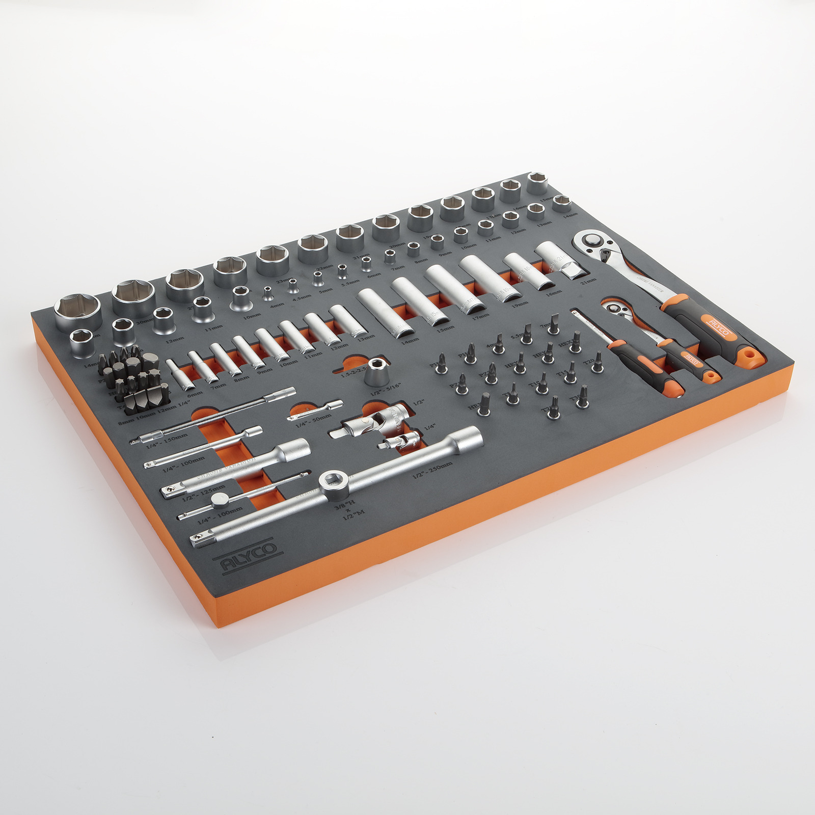 Bandeja De Espuma Con Juego De Llaves De Vaso De 1/2 y 1/4  ALYCO ORANGE