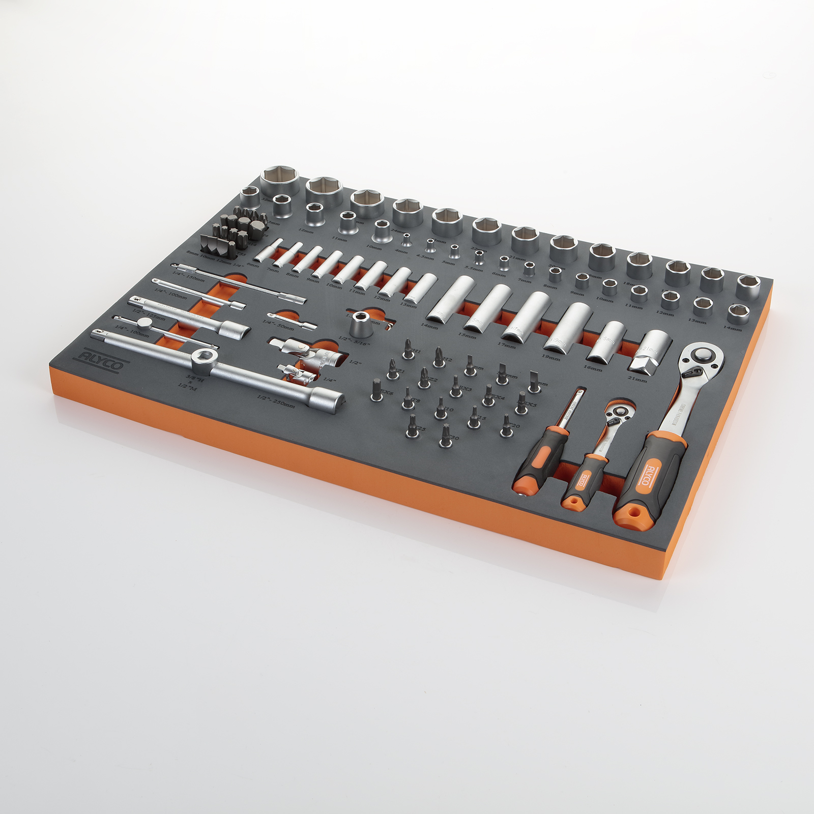 Bandeja De Espuma Con Juego De Llaves De Vaso De 1/2 y 1/4  ALYCO ORANGE