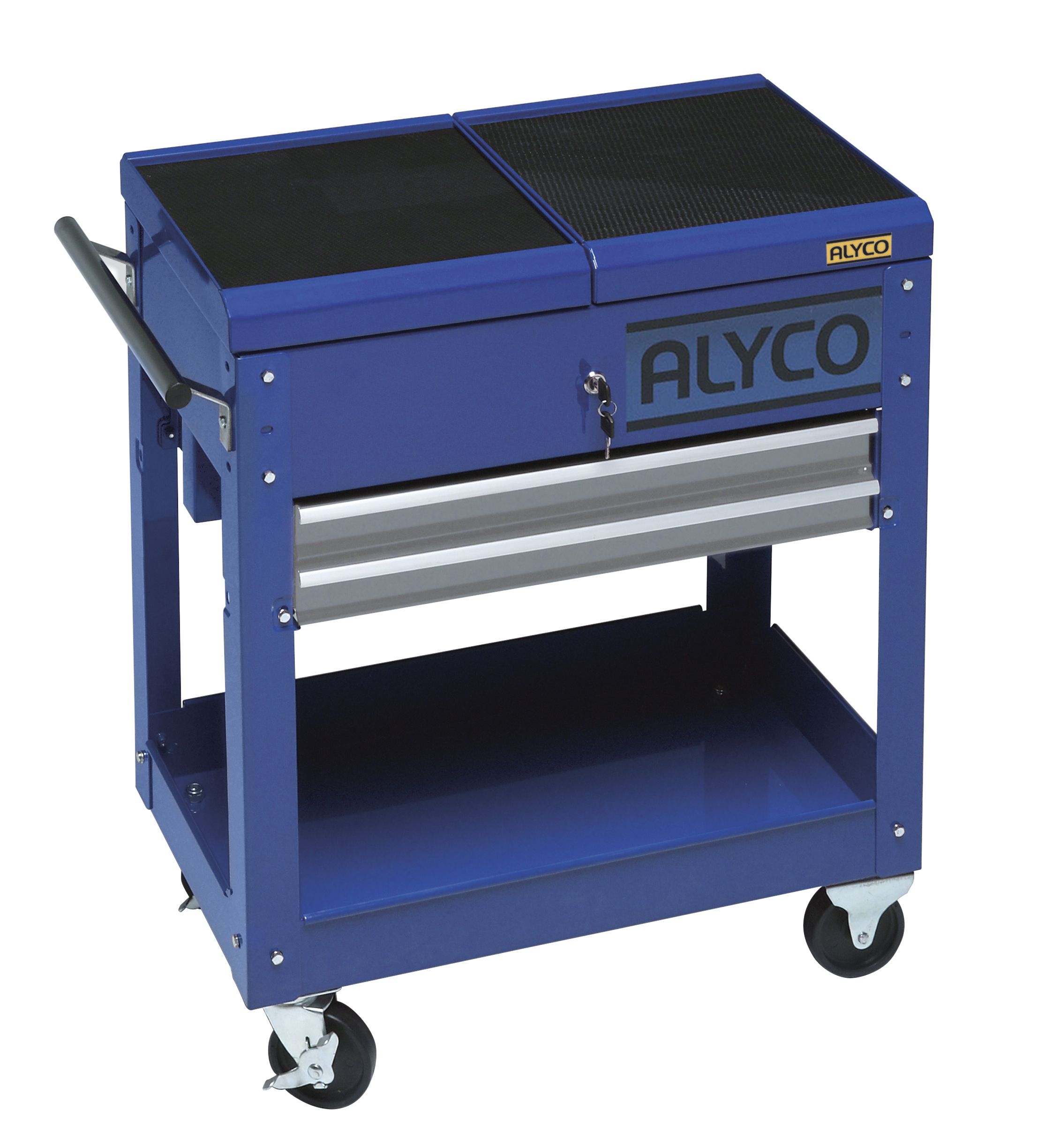 Chariot d'atelier en métal, avec 2 tiroirs, plateau et compartiment  supérieur à ouverture horizontale ALYCO, Produits