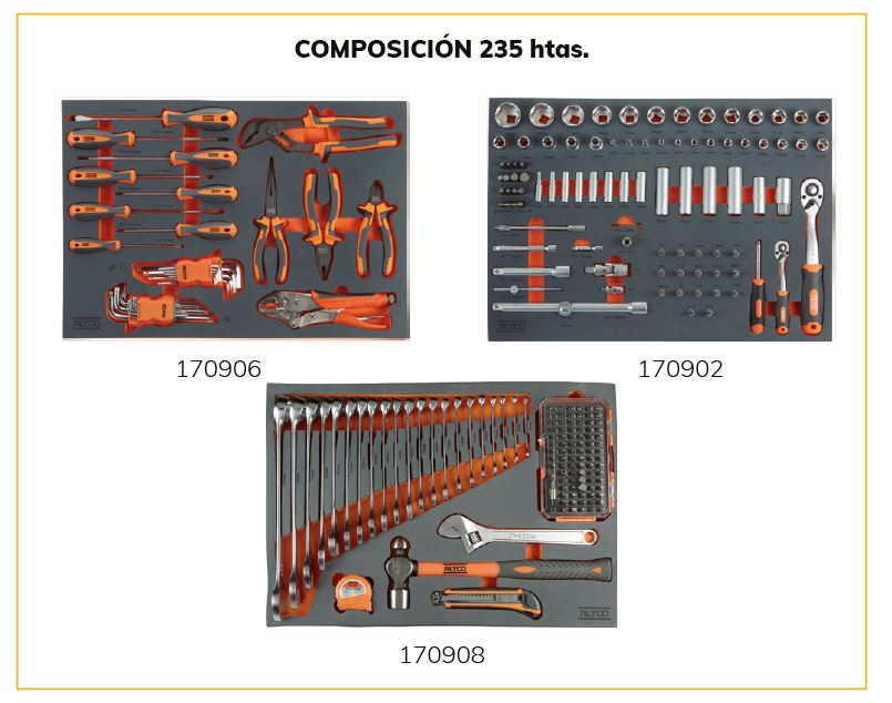 Carro de 8 Cajones con 235 Herramientas Alyco Orange