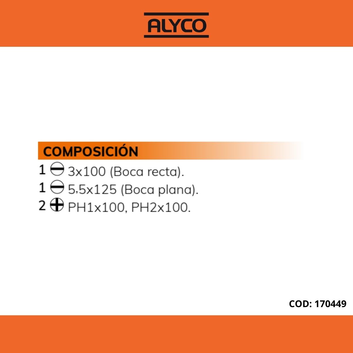 Juego De 4 Destornilladores Con Punta Plana, Recta Y Ph, En Blister ALYCO ORANGE