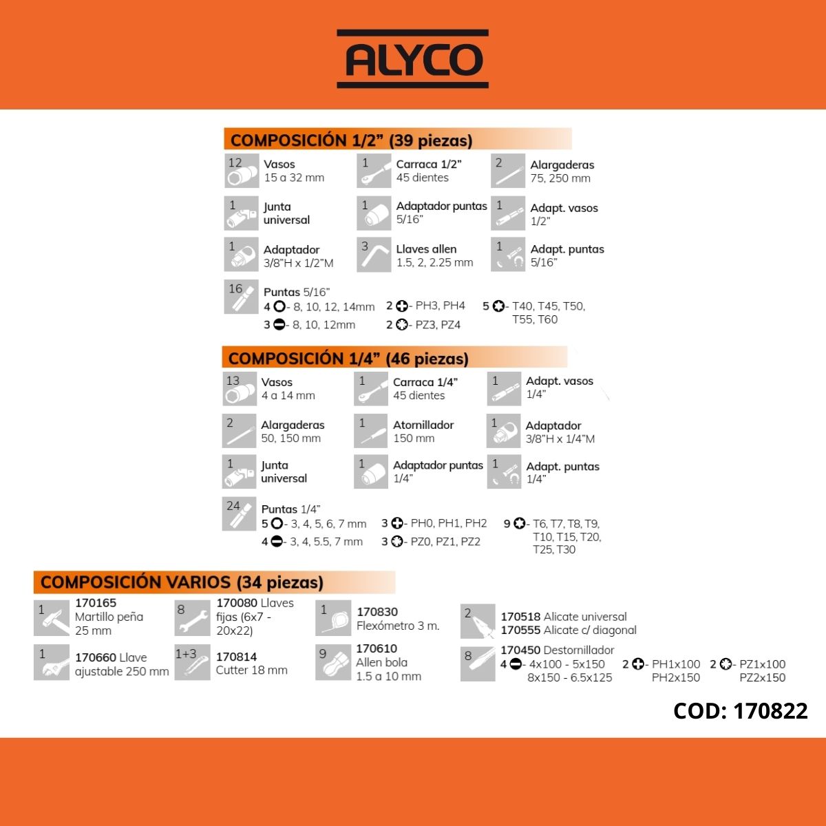 Alyco Orange (HR) - Juego de Llaves Fijas, Set de 12 Piezas -170086 :  : Bricolaje y herramientas