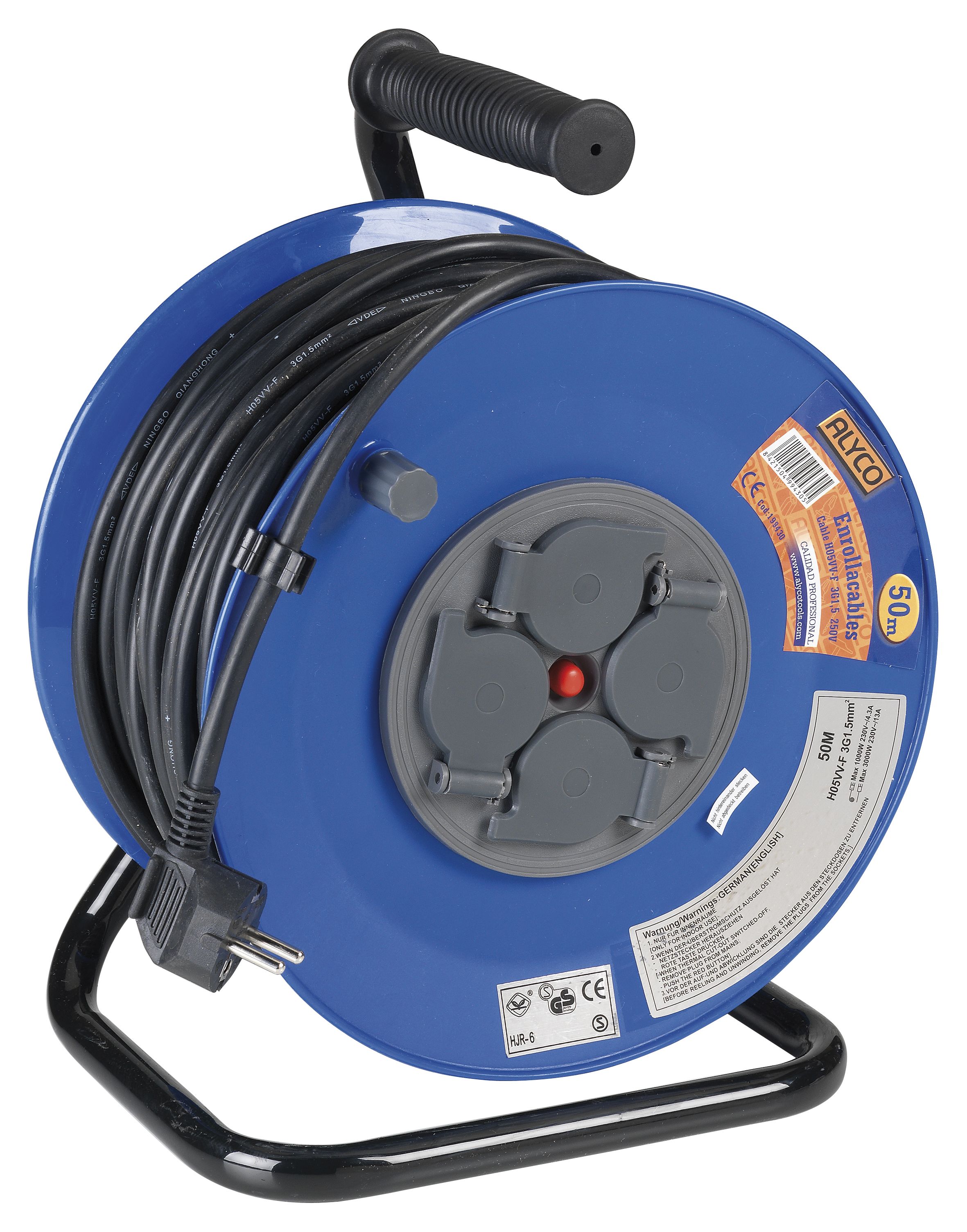 Cable Reel With Safety Caps 25 or 50 Metres 3x1.5 Ip40 ALYCO, Products