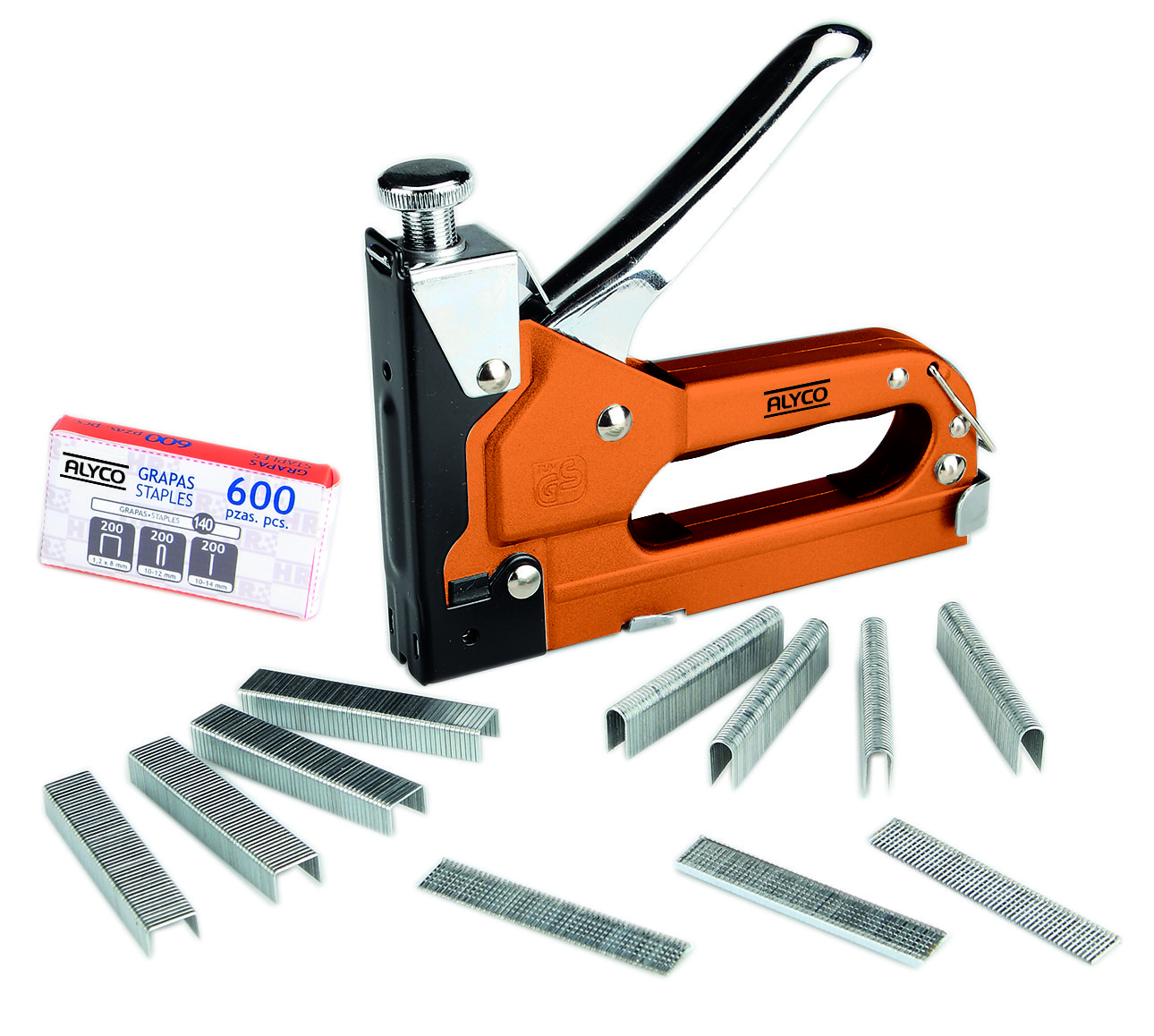 Grapadora Manual 3 En 1 Para Uso Con 3 Tipos De Grapas ALYCO ORANGE | Productos Alyco Tools