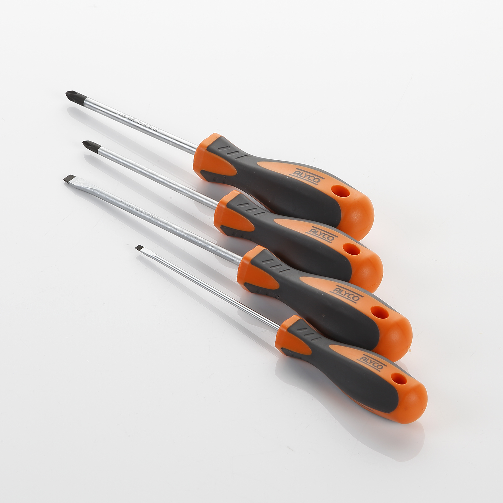 Juego De 4 Destornilladores Con Punta Plana, Recta Y Ph, En Blister ALYCO ORANGE