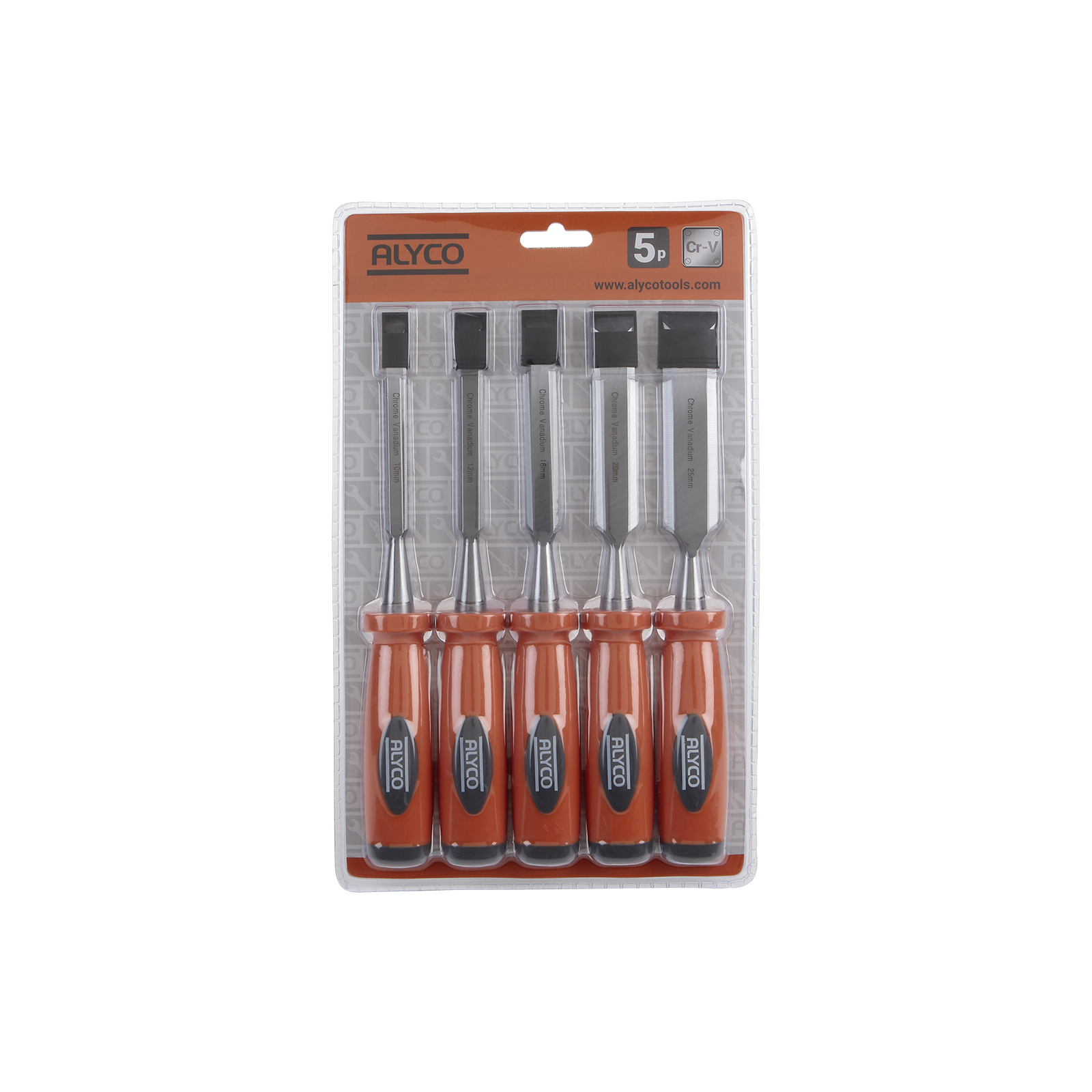 Juego De 5 Formones Mango Bicomponente En Blister ALYCO ORANGE