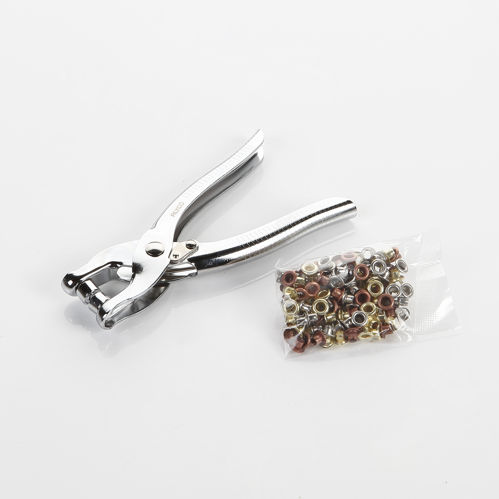 Juego Remachadora De Ojetes Con Sacabocados Y Ojetes En Blister ALYCO ORANGE