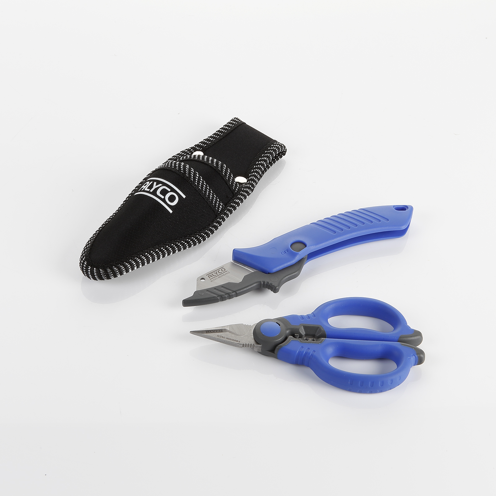 Kit de electricista con tijera y cuchillo pelacables en bolsa de nylon Alyco