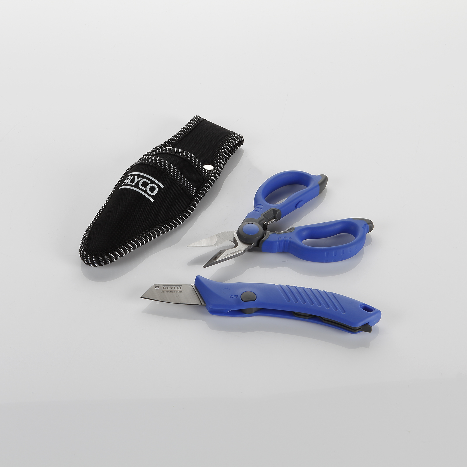 Kit de electricista con tijera y cuchillo pelacables en bolsa de nylon Alyco