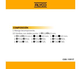 Juego De 20 Destornilladores Con Varilla Intercambiable Y Mango Bimaterial En Bolsa De Nylon ALYCO