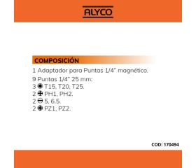 Juego De 9 Puntas De Atornillar De 1/4